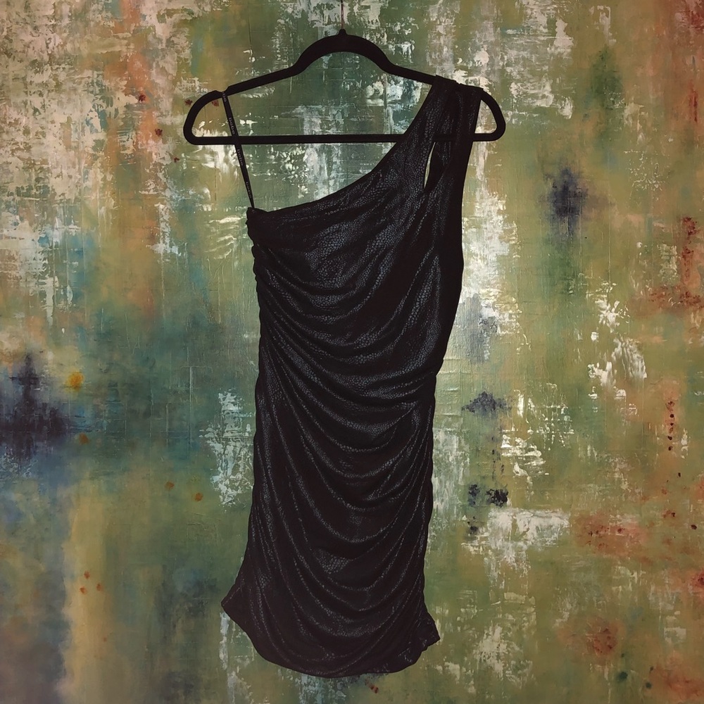 LAST CHANCE Bebe One Shoulder Snakeskin Dress